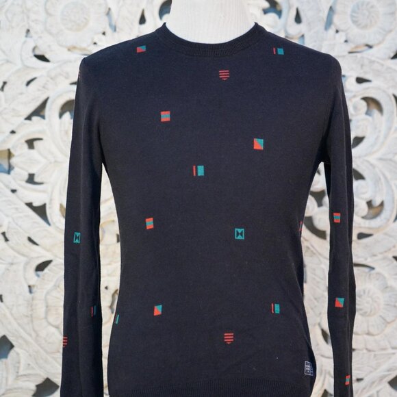 Scotch & Soda Crewneck Sweater Black Small Geometric Cotton Amsterdam Couture